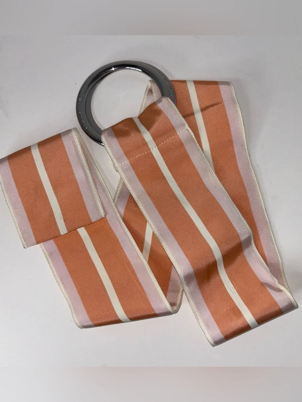 Ralph Lauren O Ring USA Striped Ribbon Belt Peach Light Pink Cream